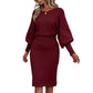 Elegant Crew-neck Flared-sleeve Waist-cinching Sheath Skirt