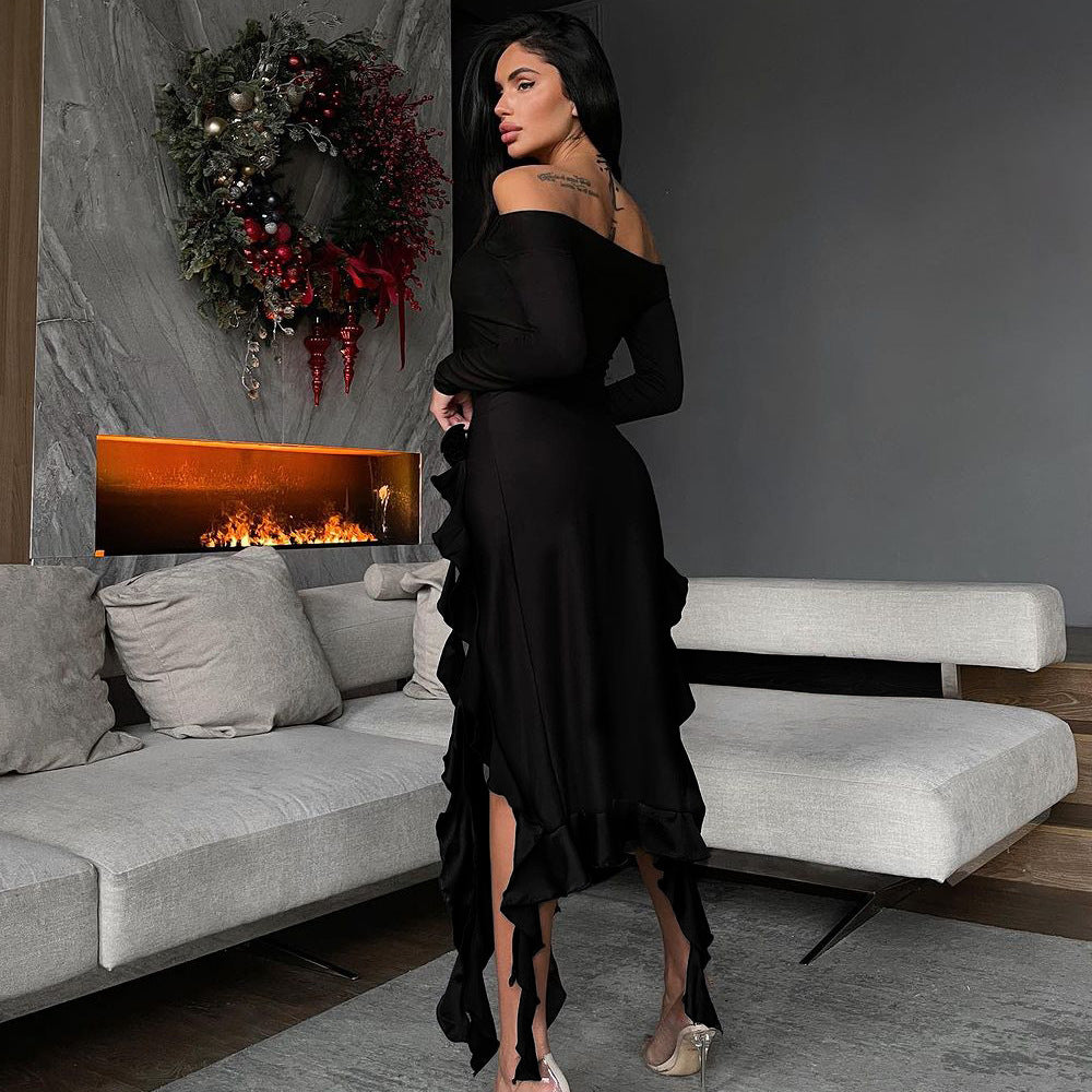 Women's Off-the-shoulder Design Long Sleeve Dress