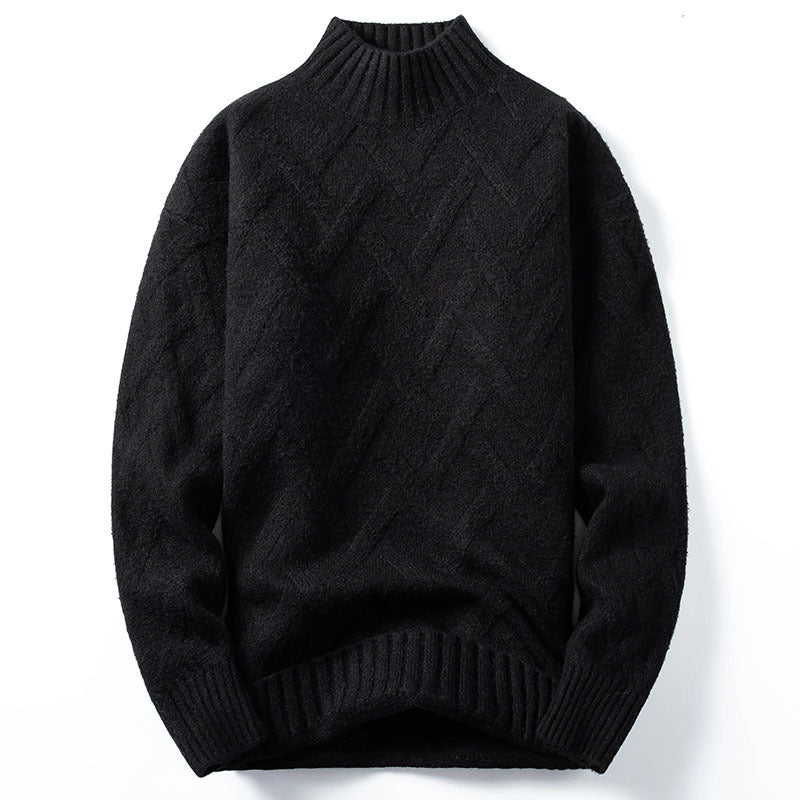 Pull demi-col roulé pour homme, pull ample en tricot coréen