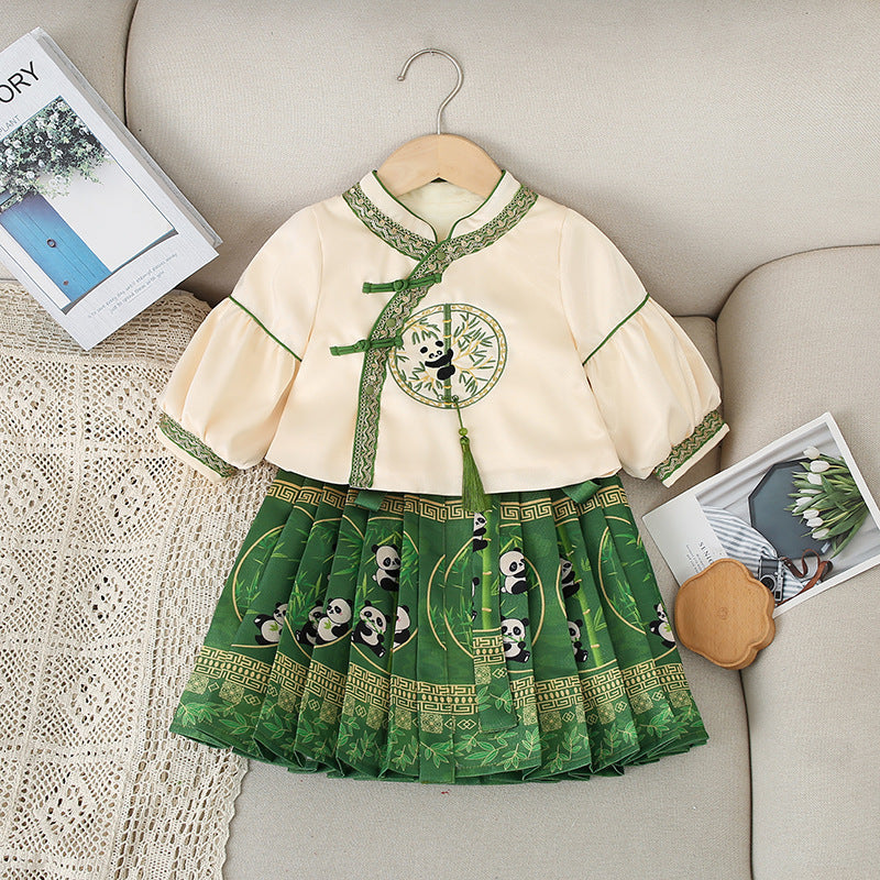 Robe pour fille, style national, ensemble deux pièces pour enfant, jupe à tête de cheval