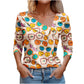 Women's Long-sleeved V-neck Printed T-shirt