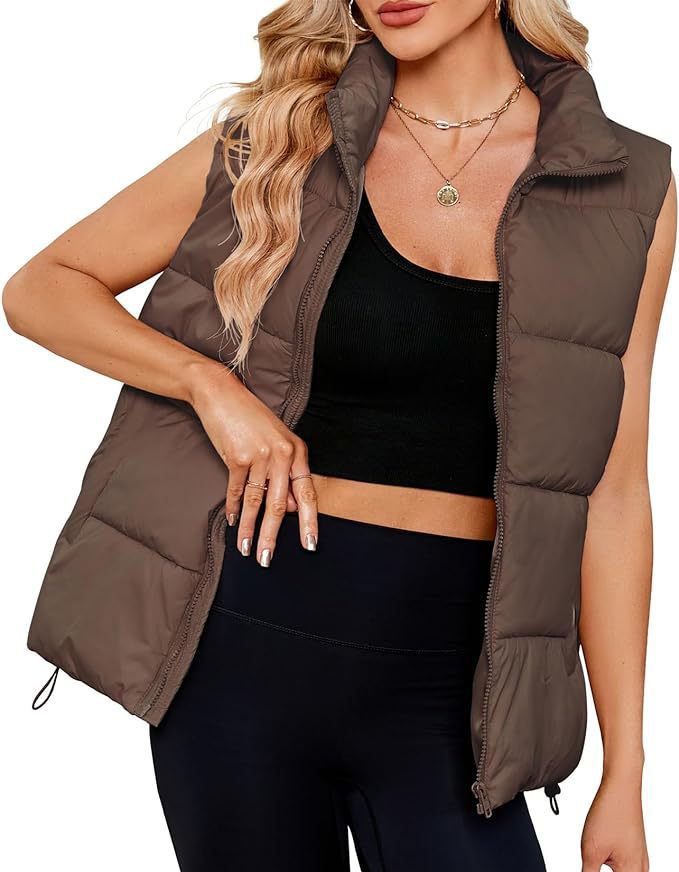 Gilet sans manches en coton rembourré thermique à col montant pour femme
