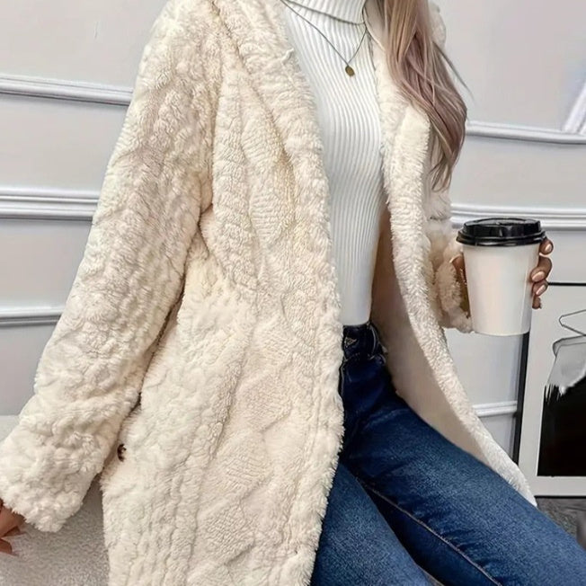 Cardigan à capuche boutonné, veste longue d'hiver, manteau à manches longues de couleur unie