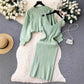 Round Neck Bead Women's Sweater High Waist Knit Dress Suit