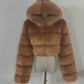 Short Hood Fox Fur Women's Long Sleeve Stitching Coat