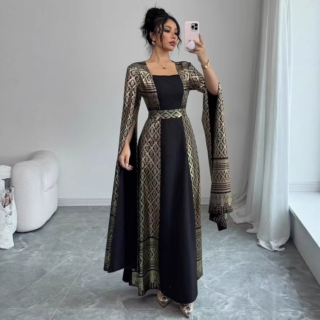 Womens Casual Long-sleeve Flared Dress