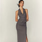 Chinese Style Traditional Halter Spaghetti Straps Vest Slit Skirt Suit