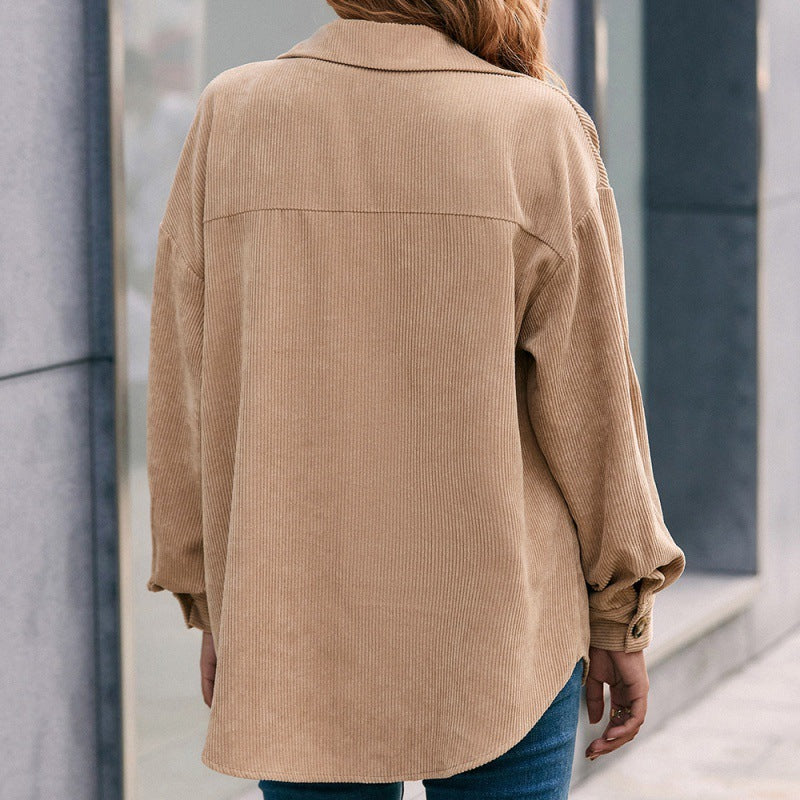 Corduroy Lapel Single Breasted Long Sleeve Tuxedo Shirt Jacket