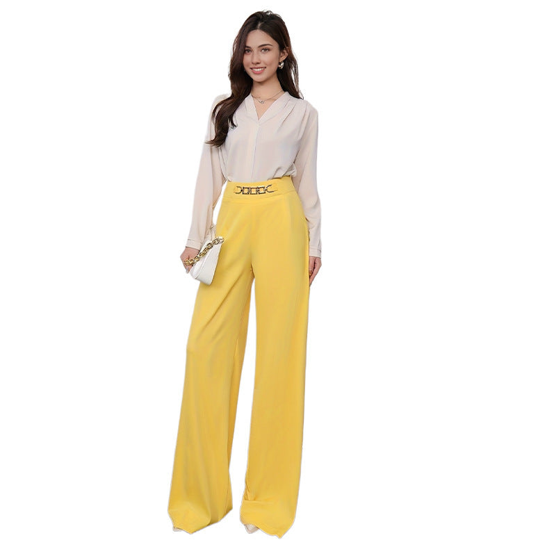 Solid Color Drape Fashionable Wide Leg Pants Women