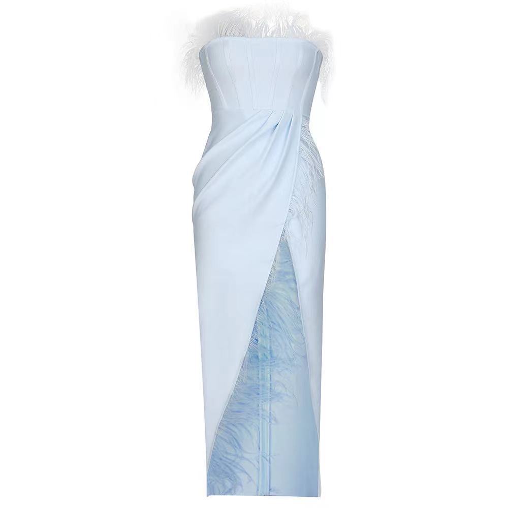European And American Tube Top Split Socialite Style Slim Fit Dress