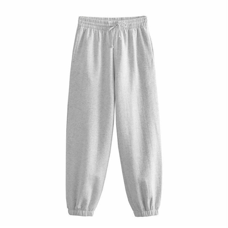 Vêtements d'automne pour femmes, couleur unie, pull court basique, pantalon de jogging à lacets et bande à la cheville