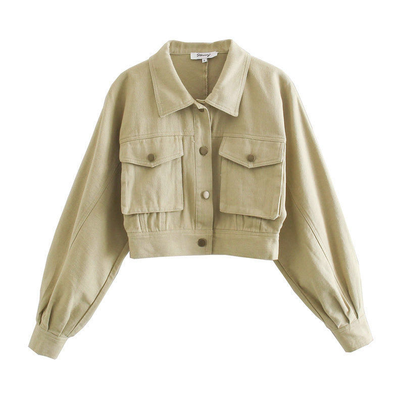 Short Casual Jacket With Lapel Flap And Large Pockets