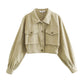 Short Casual Jacket With Lapel Flap And Large Pockets