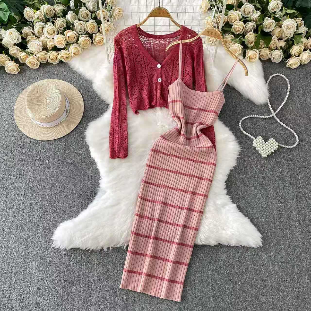 Stretch Striped Knit Slim-fit Skating Skirt