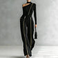 Crew-neck Long-sleeve Knit Two-way-zipper Wide-leg Pants Set