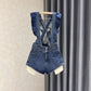 New Womens Blue Denim Suspender Shorts