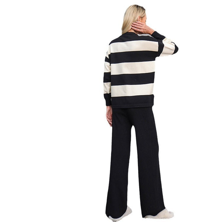 Sweater Patchwork Stripes Round Neck Fashion Loose