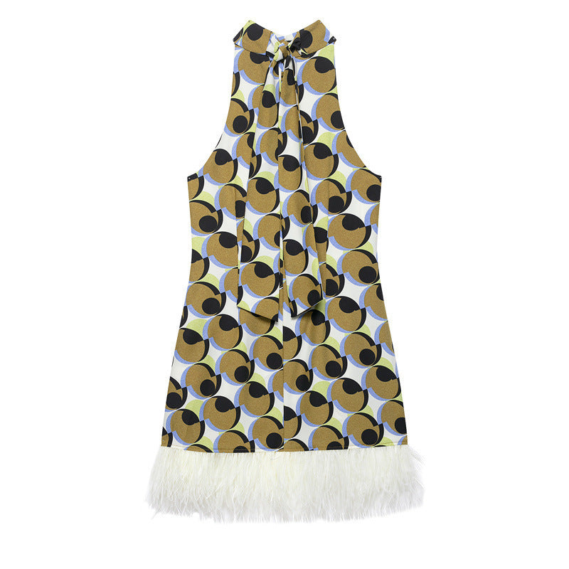 Feather Geometric Print Mini Sleeveless Dress