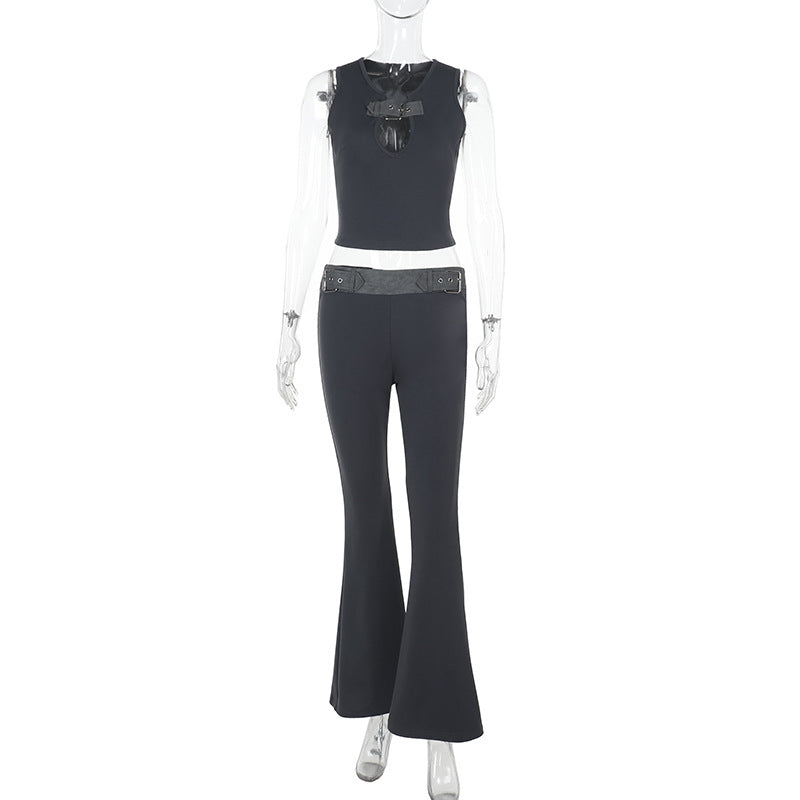 Hollow-out Sleeveless Tank Top With High Waist