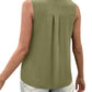 Women's Fashion Solid Color And V-neck Loose Chiffon Shirt Sleeveless Button Vest