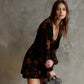 Elegant Floral Print V-Neck Velvet Dress
