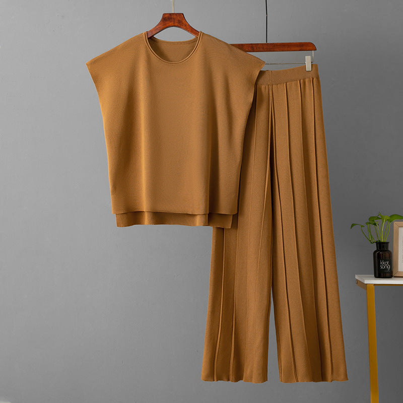 Sleeveless Vest Knit Wide-leg Pants Plus-size Ice Silk Set
