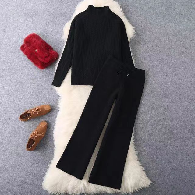 Ensemble deux pièces pull tricoté et pantalon large