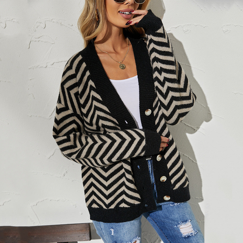 Fashion Stitching Button Cardigan Knitted Coat