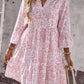Loose V-neck Ruffle Floral Dress For Women