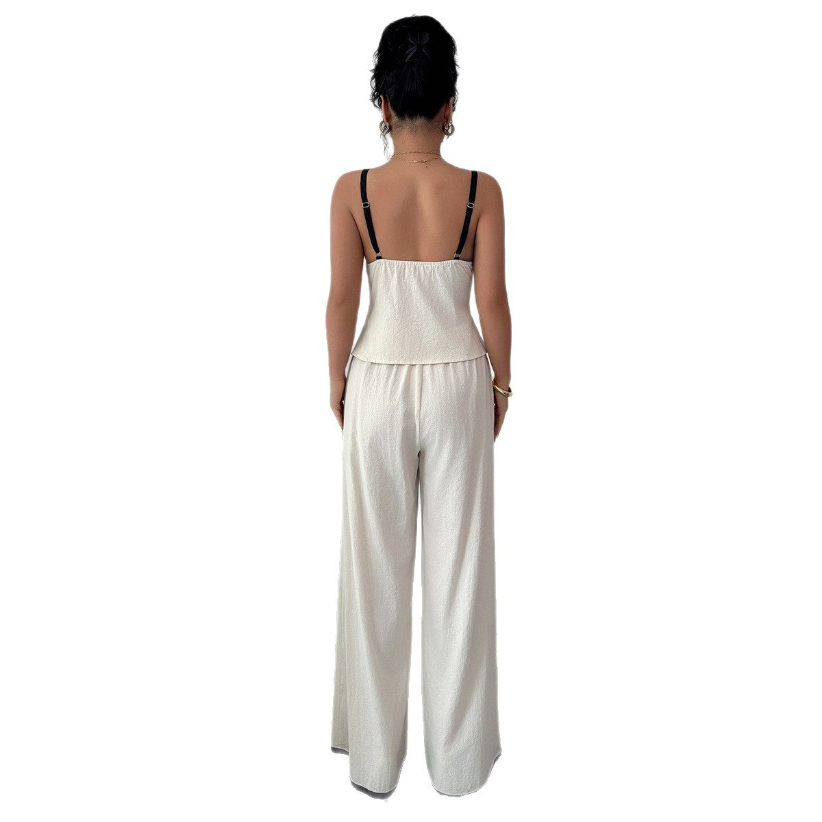 Elegant Strap Vest And Wide-Leg Pants Two-Piece Set