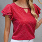 Women's New Polka Dot Ruffle Sleeve V-neck Top