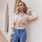Elegant Polka Dot Lace Blouse Long Sleeve Women's Short Top