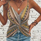 New European And American-style Ethnic Retro Italian Spaghetti Chain Print Knotted Sexy V-neck Camisole