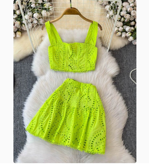 Girls Hollow Embroidery Suit