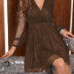 Three-quarter Length Sleeve V-neck Stitching Women's Midi Dress