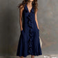 Solid-color Sleeveless Cotton-Linen V-Neck Maxi Dress With Ruffled Hem