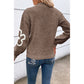 Women's Half-cardigan Zipper Pullover Flower Jacquard Sweater Top