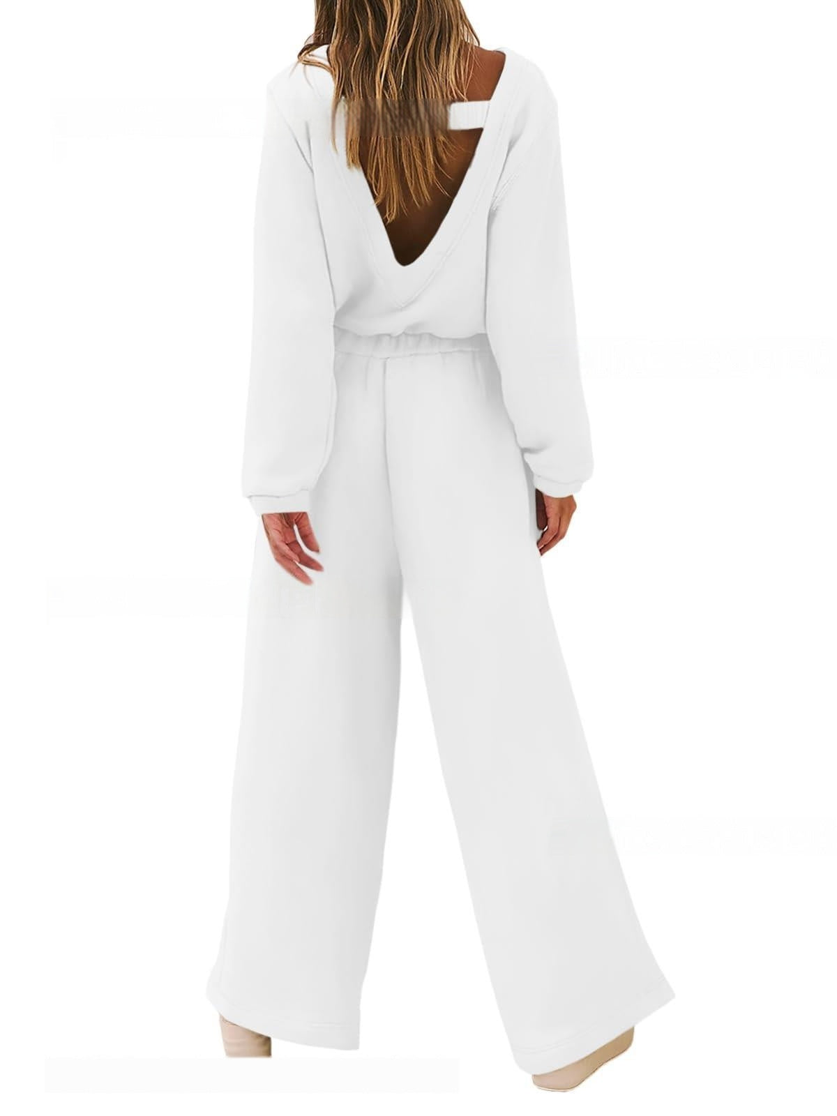 Combinaison pull dos nu à manches longues et couleur unie pour femme, style sport et loisirs, mode européenne et américaine