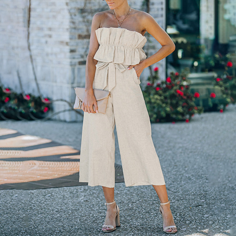 Pantalon plissé une pièce sans manches pour femme, longueur cheville
