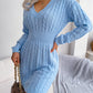 Robe en tricot à manches longues et col en V, couleur unie, tendance, taille fine, vêtements pour femmes