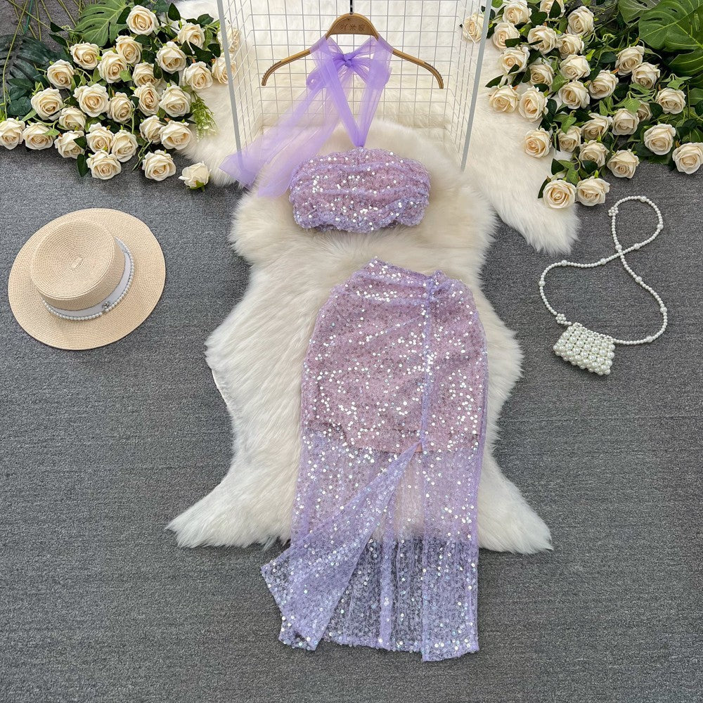 Ensemble deux pièces style vacances en bord de mer, costume léger et luxueux pour femme