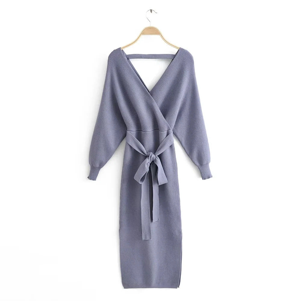 Women's Fashion Series Belt Waist Slit Dress
