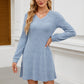 V-neck Pocket Sunken Stripe Brushed Long Sleeve Leisure Dress