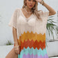 Color Contrast Patchwork Wave Pattern Woven Shirt Cutout Beach Dress