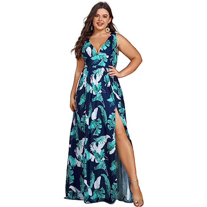 Robe trapèze ample sans manches à col en V profond