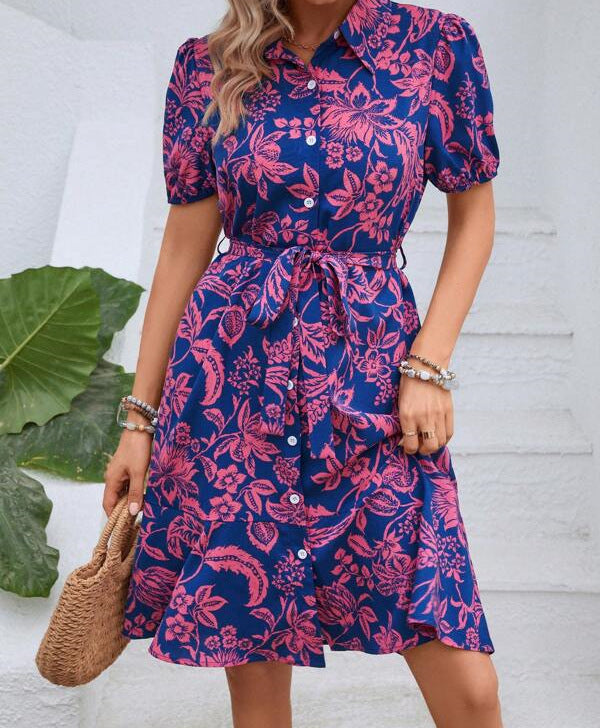 Robe chemise d'été ample à manches courtes