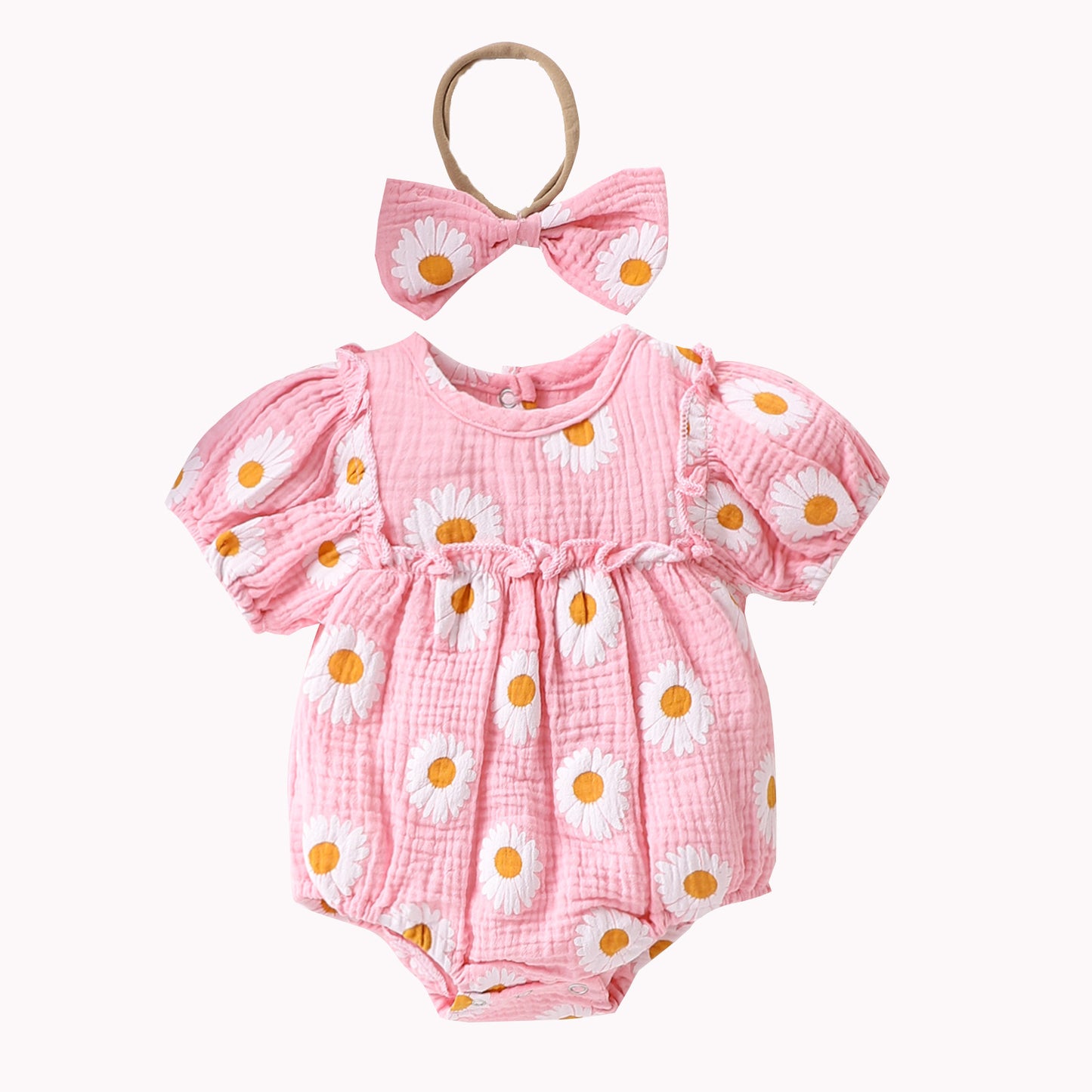 Combinaison d'été pour bébé fille, motif soleil, joyeux, petit tournesol, trois couleurs, avec coiffe