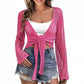 Beach Cover-up Hollow Out Long Sleeve Lace-up Sweater Top For Women
