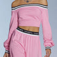 Sporty Style Boat Neck Long Sleeved Top And Wide Leg Pants Set