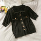 Hong Kong Style Polo Collar Single-breasted Golden Dot Slim Top Women